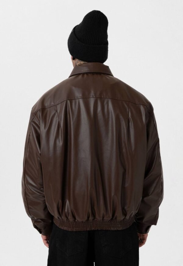 Brown Faux Leather Bomber - Image 2