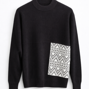 Textured Knit Sweater with Patterned Pocket