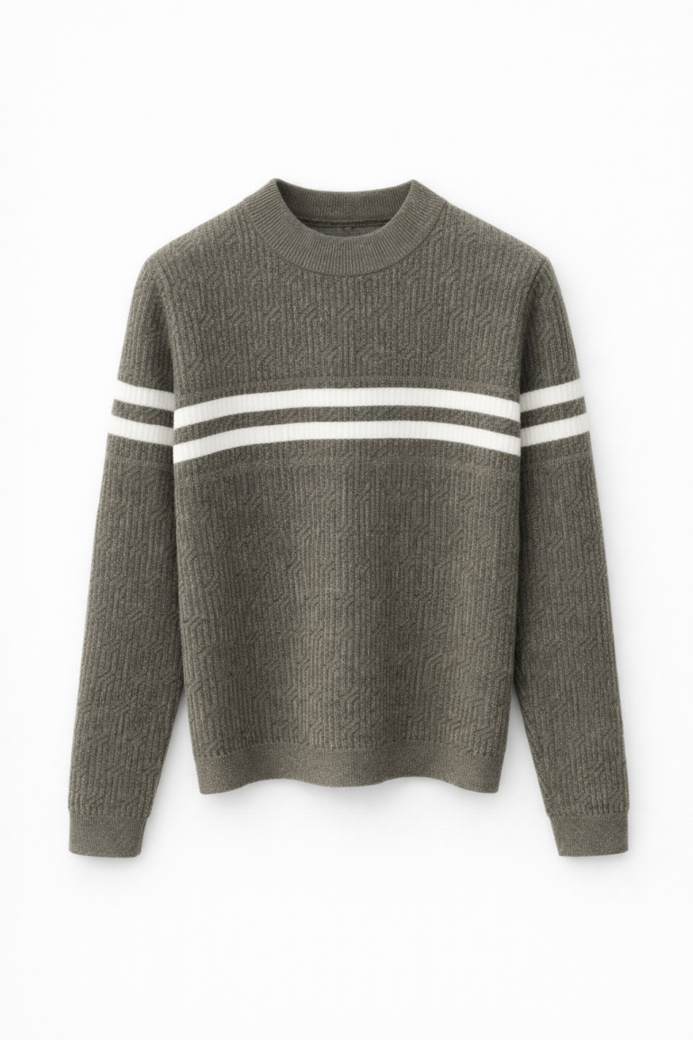 Textured Knit Sweater with Contrast Stripe