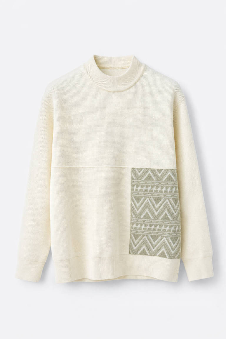 Textured Knit Jumper with Contrast Panel