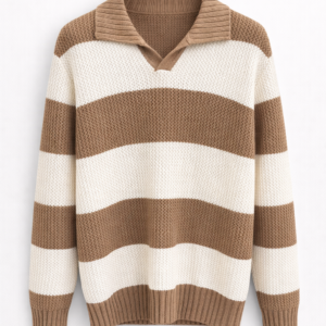 Striped Knit Polo Sweater
