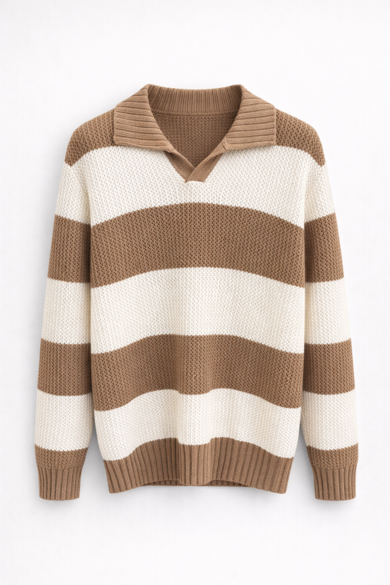 Striped Knit Polo Sweater