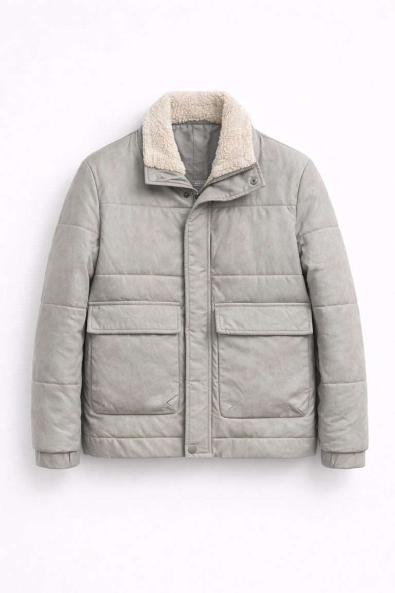 Puffer Jacket with Shearling Collar
