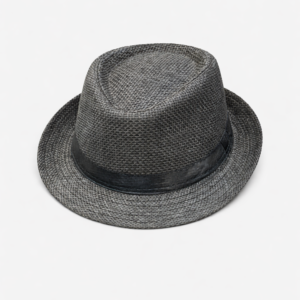 Woven Straw Fedora Hat – Dark Grey