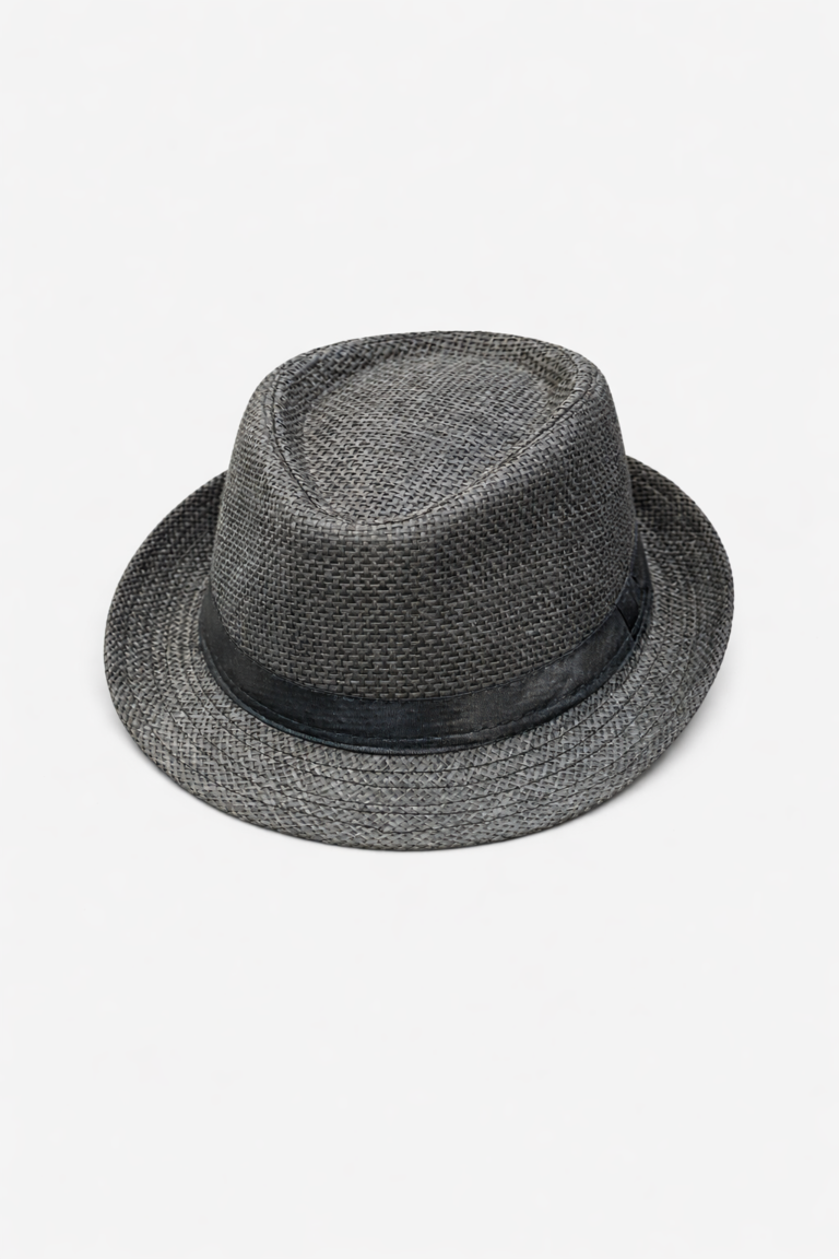 Woven Straw Fedora Hat – Dark Grey
